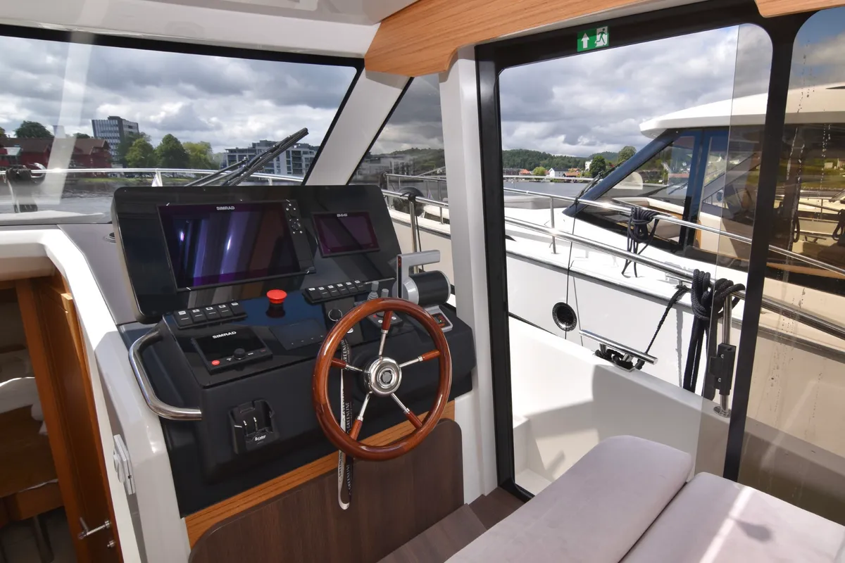Cockpit of Porsgrunn, a Greenline 39 motor yacht at Porsgrunn, Norway