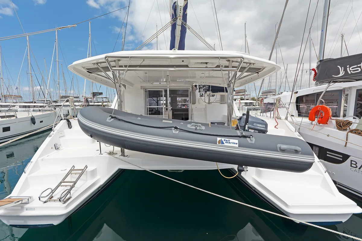 Exterior view of Satisfaction, a Leopard 48 catamaran at Municipal Unit of Lefkada, Greece