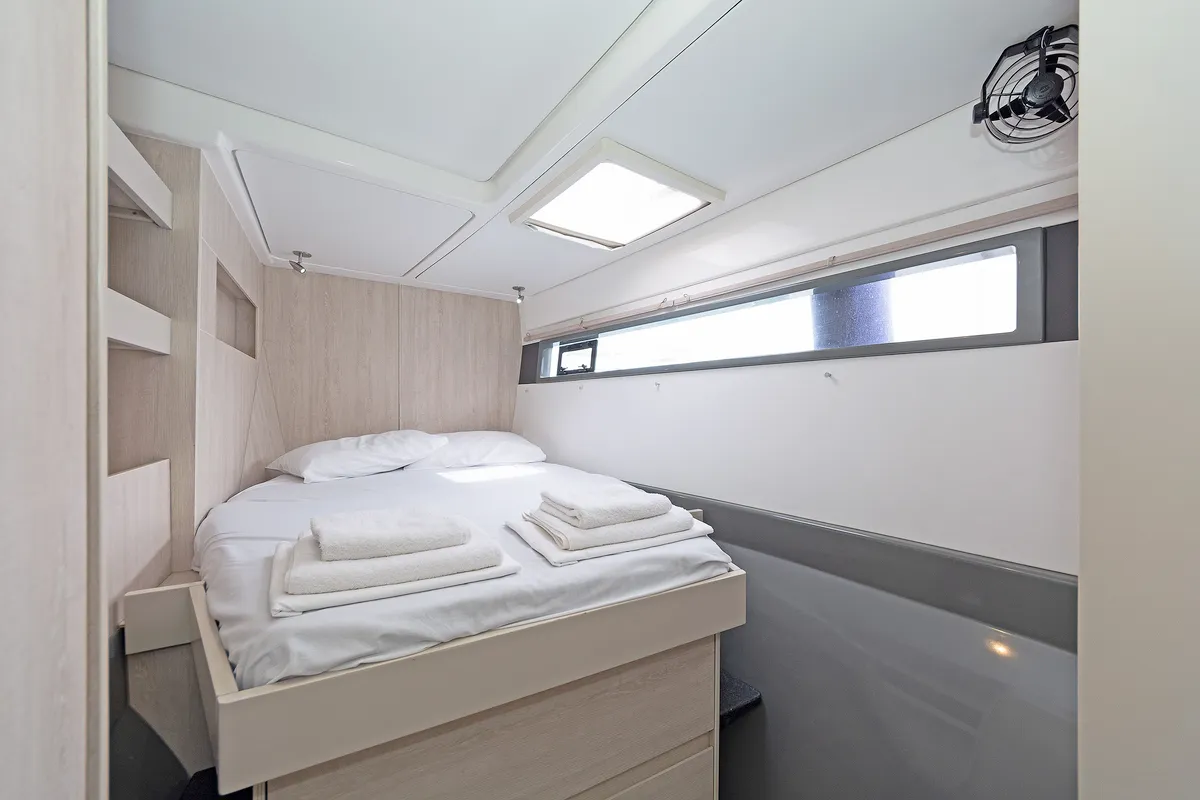 Cabin on Satisfaction, a Leopard 48 catamaran at Municipal Unit of Lefkada, Greece