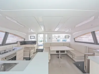 Salon of Satisfaction, a Leopard 48 catamaran at Municipal Unit of Lefkada, Greece