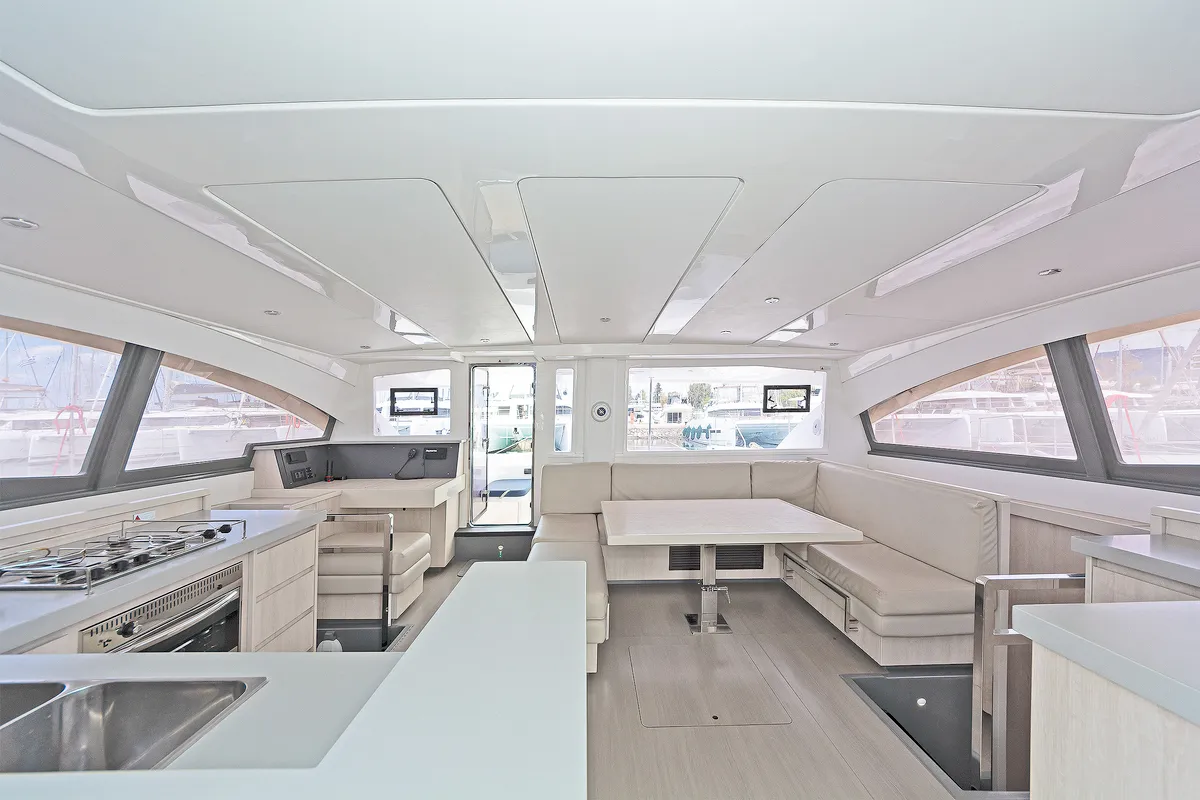 Salon of Satisfaction, a Leopard 48 catamaran at Municipal Unit of Lefkada, Greece