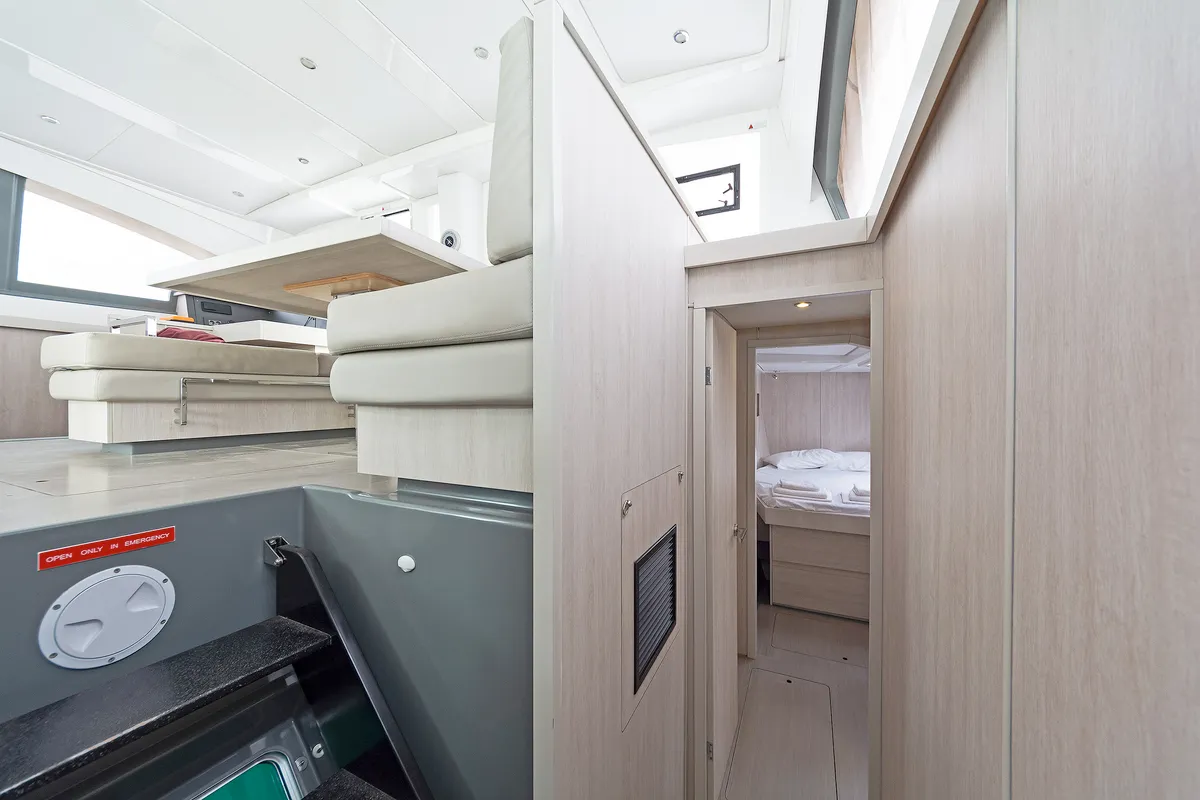 Salon of Satisfaction, a Leopard 48 catamaran at Municipal Unit of Lefkada, Greece
