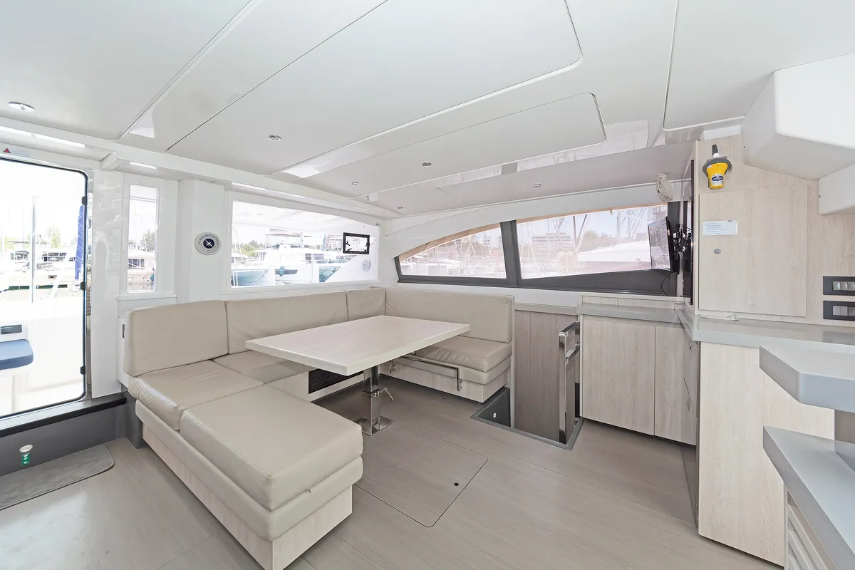 Salon of Satisfaction, a Leopard 48 catamaran at Municipal Unit of Lefkada, Greece