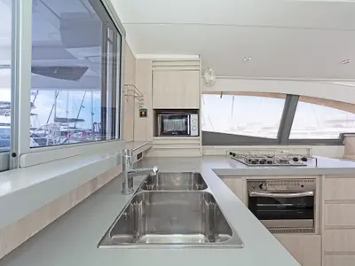 Galley of Satisfaction, a Leopard 48 catamaran at Municipal Unit of Lefkada, Greece