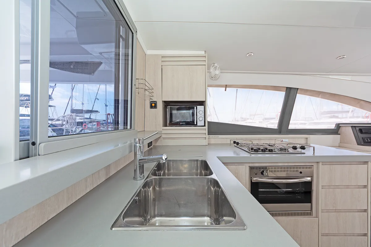 Galley of Satisfaction, a Leopard 48 catamaran at Municipal Unit of Lefkada, Greece