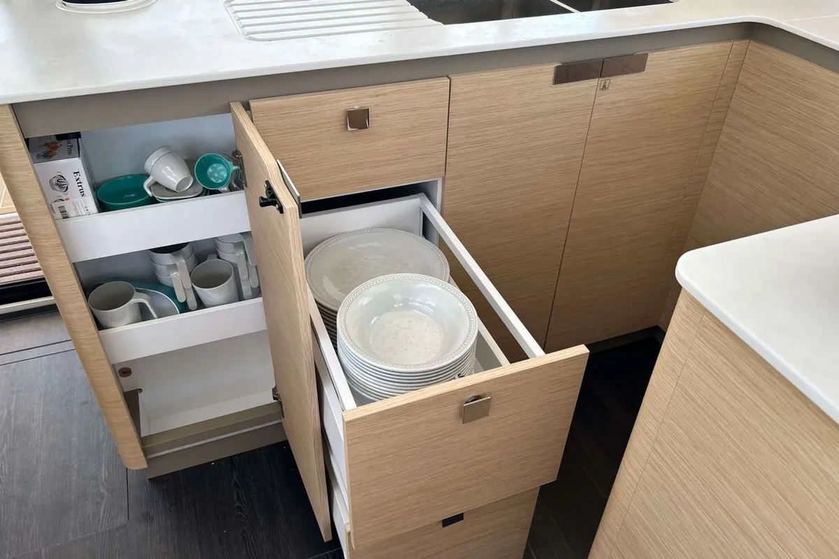 Galley of Deutz, a Fountaine Pajot Astrea 42 catamaran at Salerno, Italy