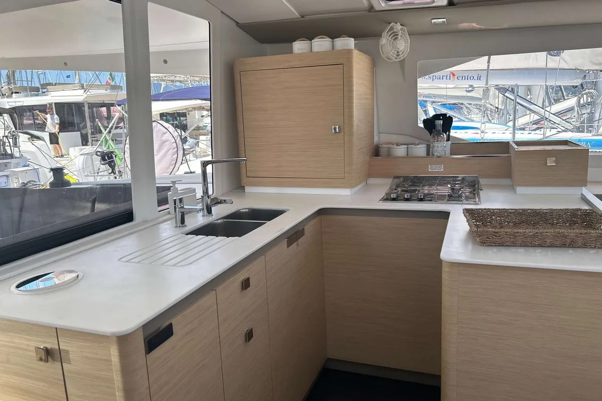 Galley of Deutz, a Fountaine Pajot Astrea 42 catamaran at Salerno, Italy