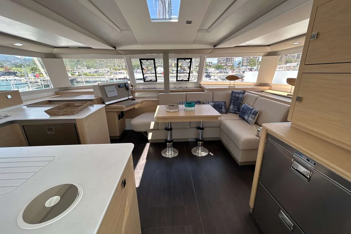 Salon of Deutz, a Fountaine Pajot Astrea 42 catamaran at Salerno, Italy