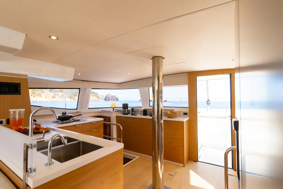 Galley of Dream on, a Bali 4.6 catamaran at Preveza, Greece