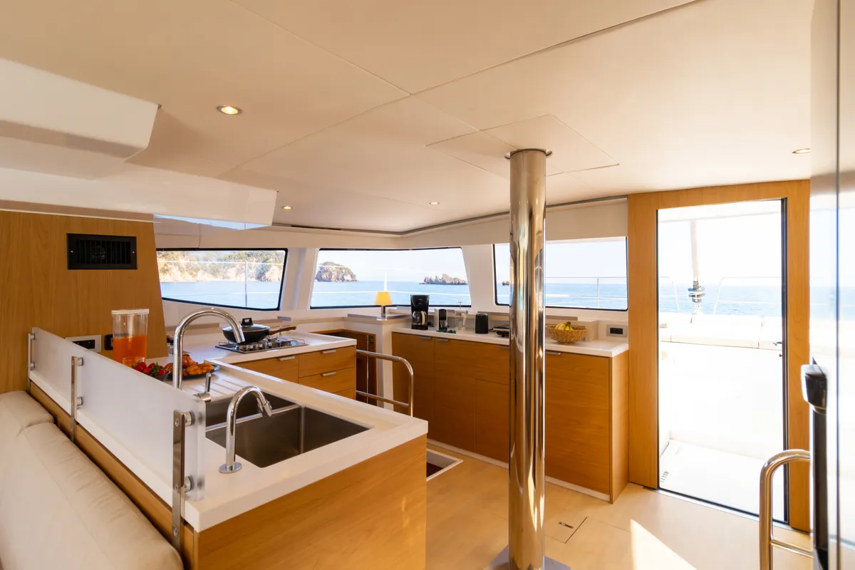 Galley of Dream on, a Bali 4.6 catamaran at Preveza, Greece