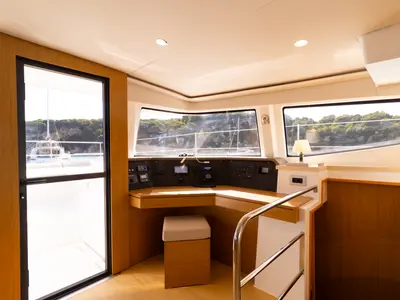 Cockpit of Dream on, a Bali 4.6 catamaran at Preveza, Greece