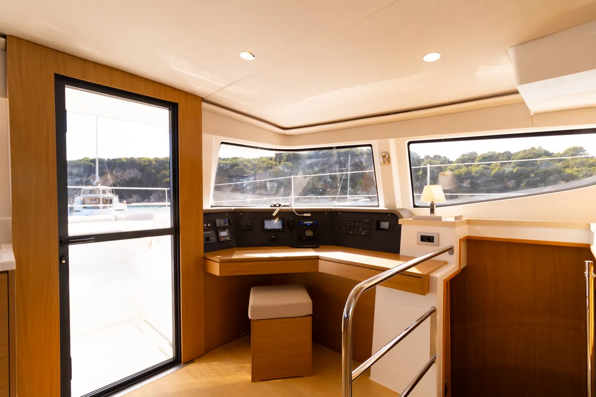 Cockpit of Dream on, a Bali 4.6 catamaran at Preveza, Greece