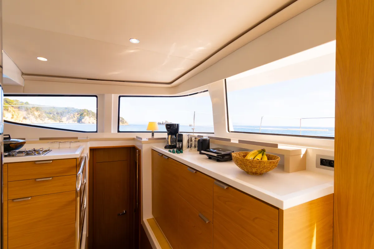 Galley of Dream on, a Bali 4.6 catamaran at Preveza, Greece