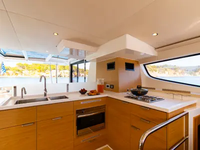 Galley of Dream on, a Bali 4.6 catamaran at Preveza, Greece