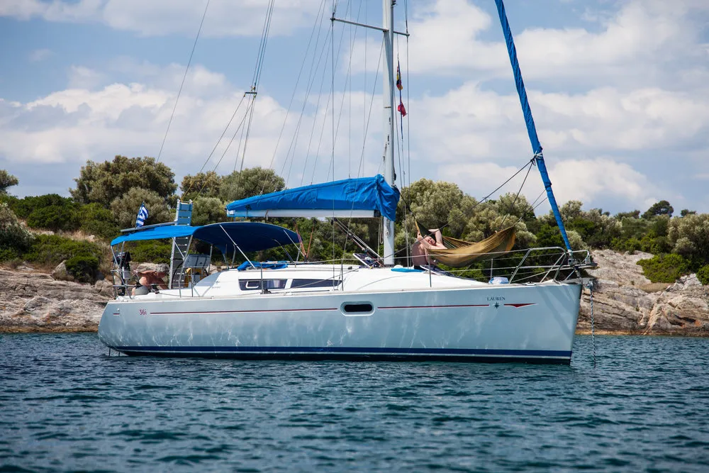 Exterior view of Lauren, a Jeanneau Sun Odyssey 36i sailboat at Volos, Greece