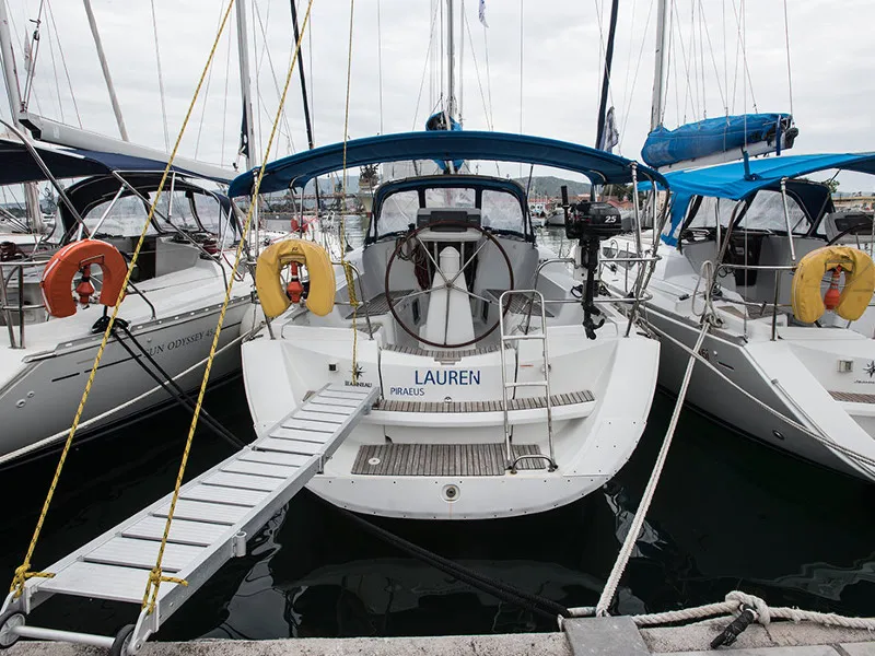 Exterior view of Lauren, a Jeanneau Sun Odyssey 36i sailboat at Volos, Greece