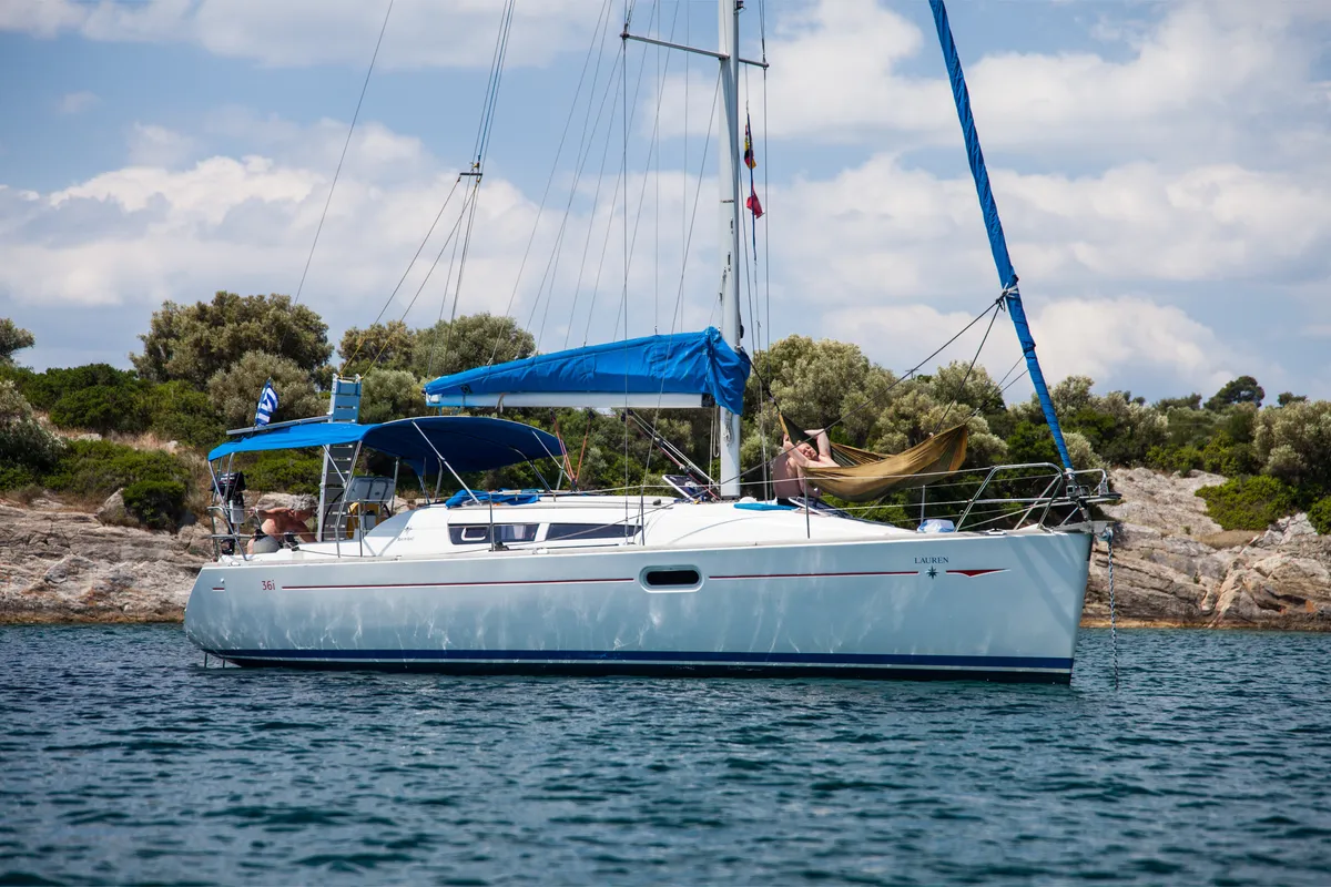 Exterior view of Lauren, a Jeanneau Sun Odyssey 36i sailboat at Volos, Greece