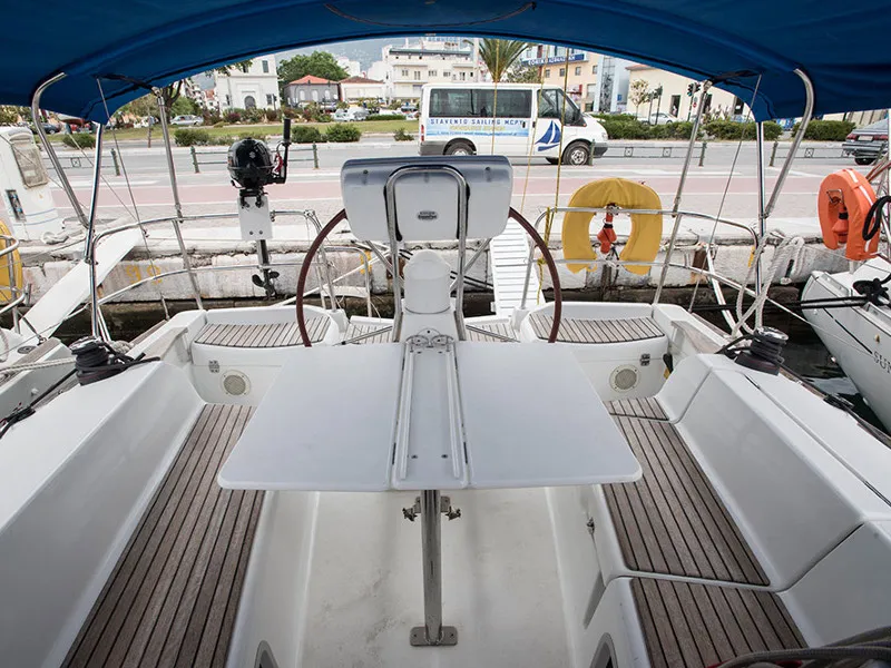 Cockpit of Lauren, a Jeanneau Sun Odyssey 36i sailboat at Volos, Greece