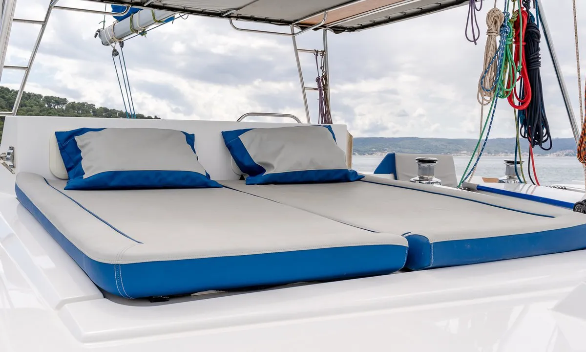 Deck of Blue, a Luna 49 catamaran at Split, Croatia