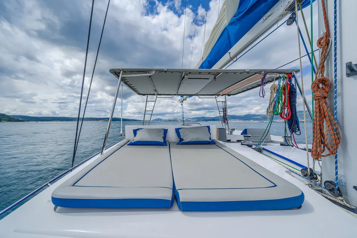 Deck of Blue, a Luna 49 catamaran at Split, Croatia