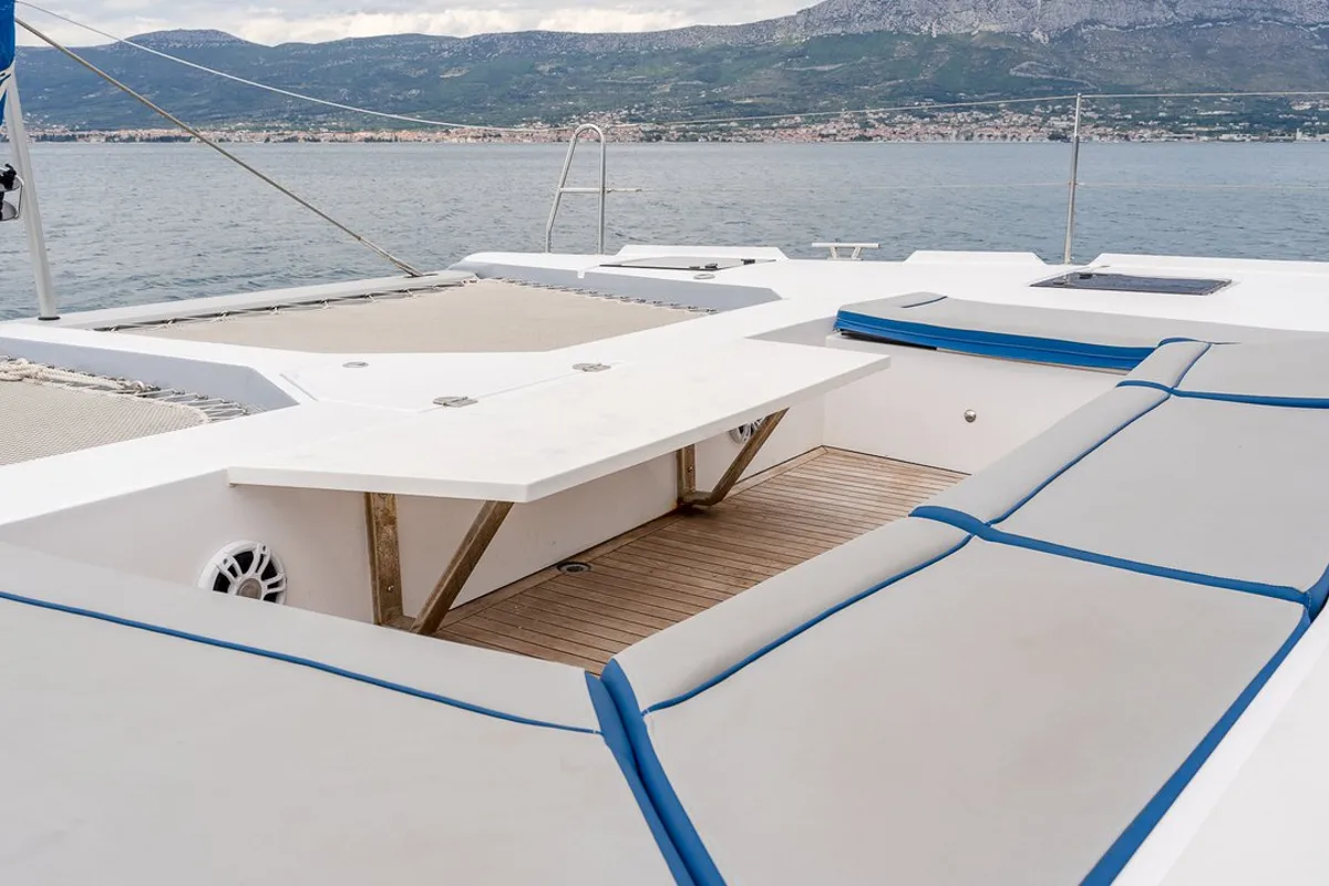 Deck of Blue, a Luna 49 catamaran at Split, Croatia
