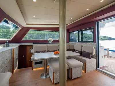 Salon of Blue, a Luna 49 catamaran at Split, Croatia