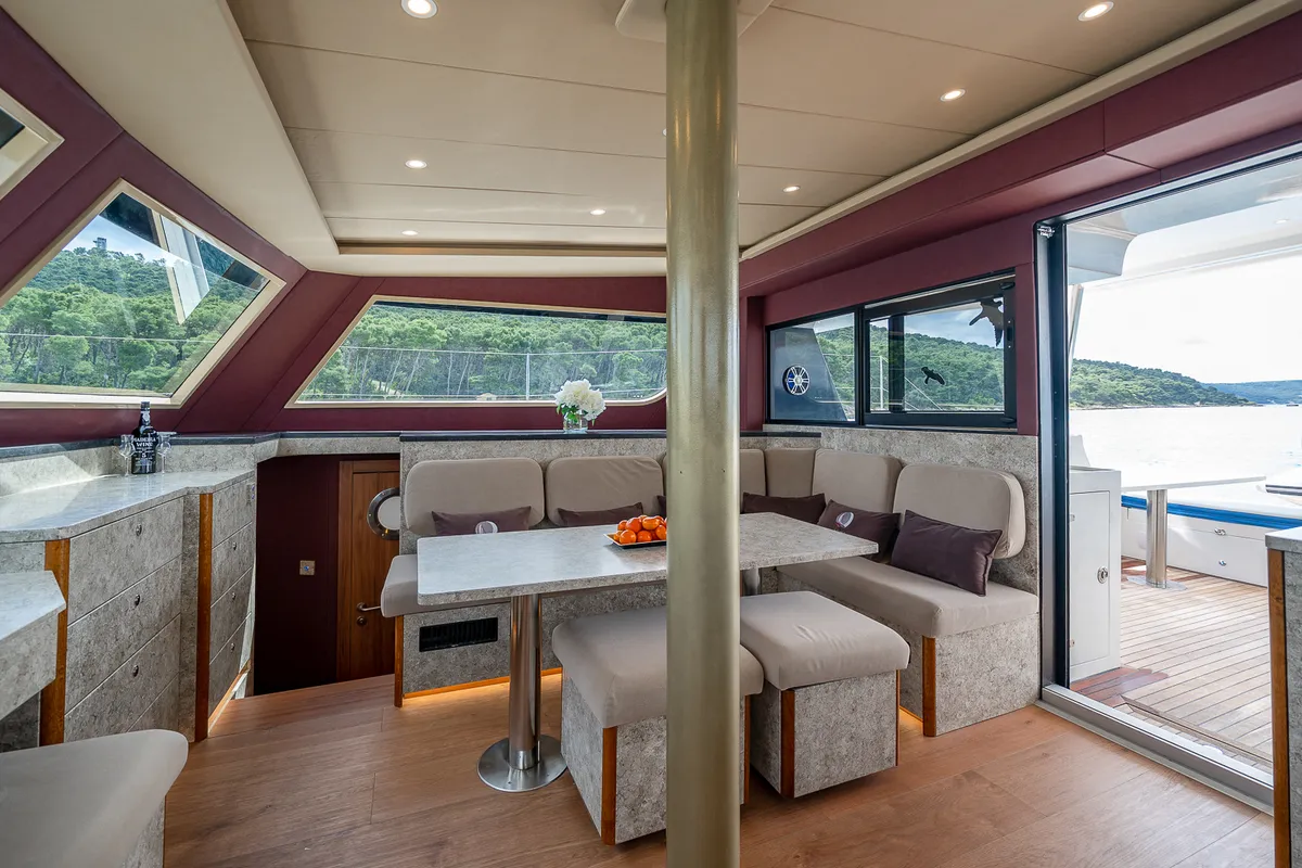 Salon of Blue, a Luna 49 catamaran at Split, Croatia