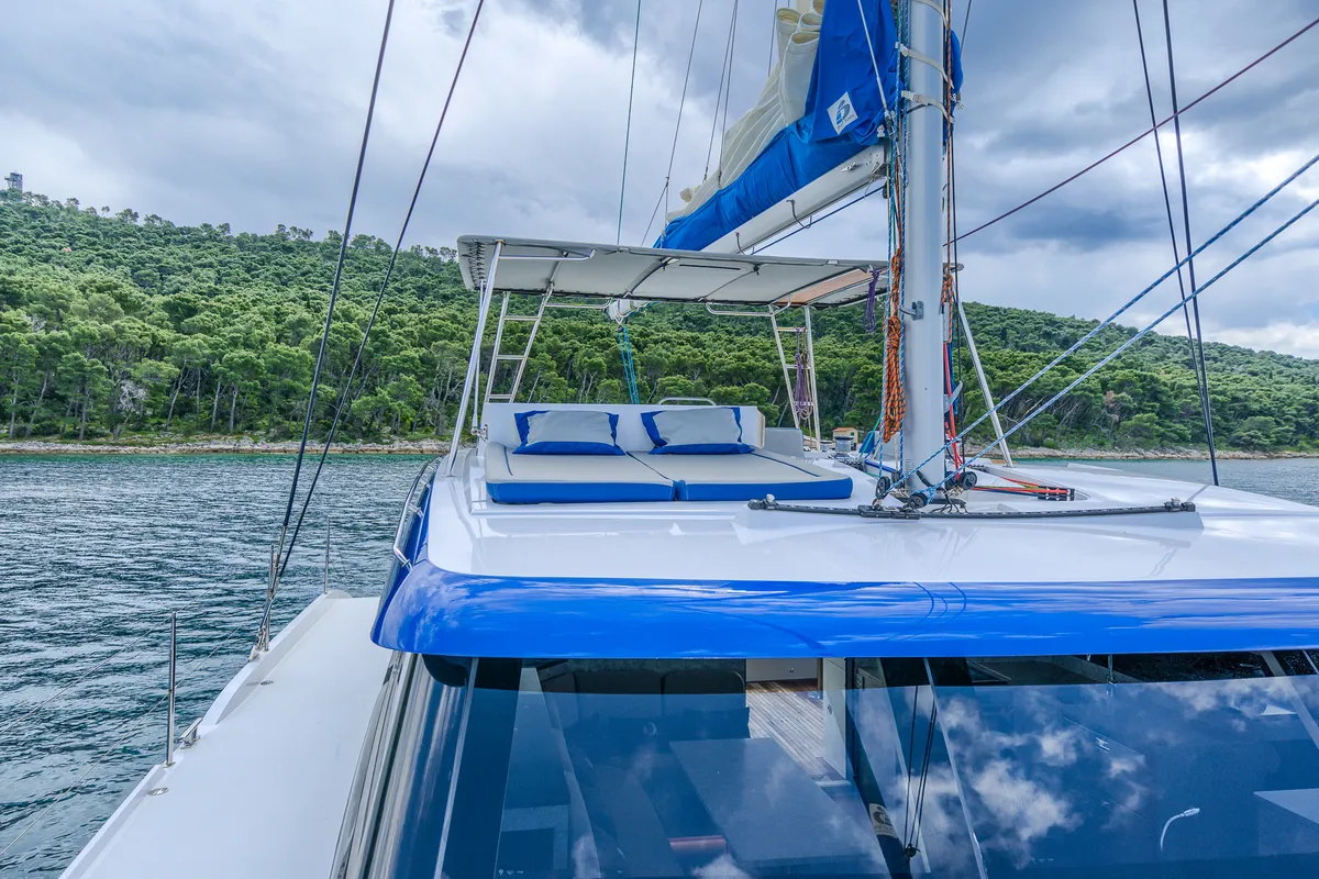 Deck of Blue, a Luna 49 catamaran at Split, Croatia