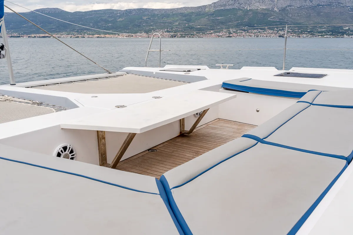 Deck of Blue, a Luna 49 catamaran at Split, Croatia