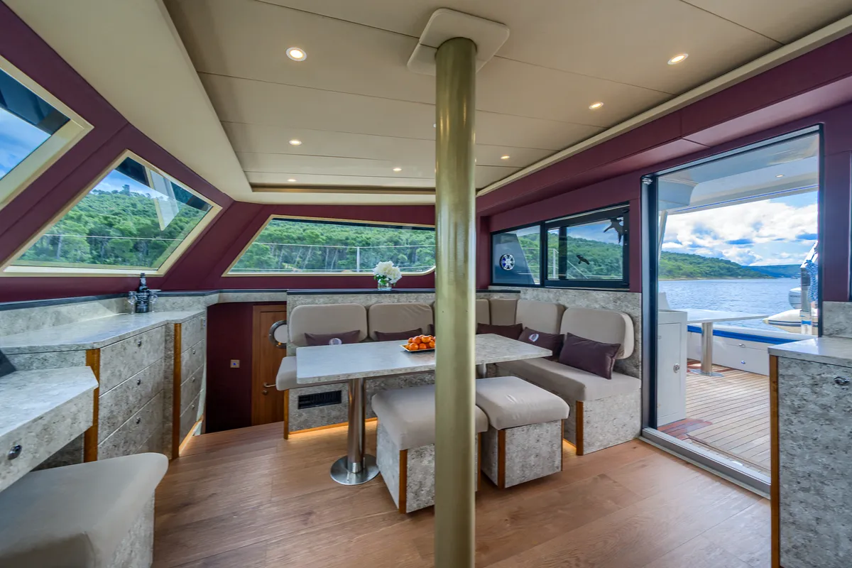 Salon of Blue, a Luna 49 catamaran at Split, Croatia