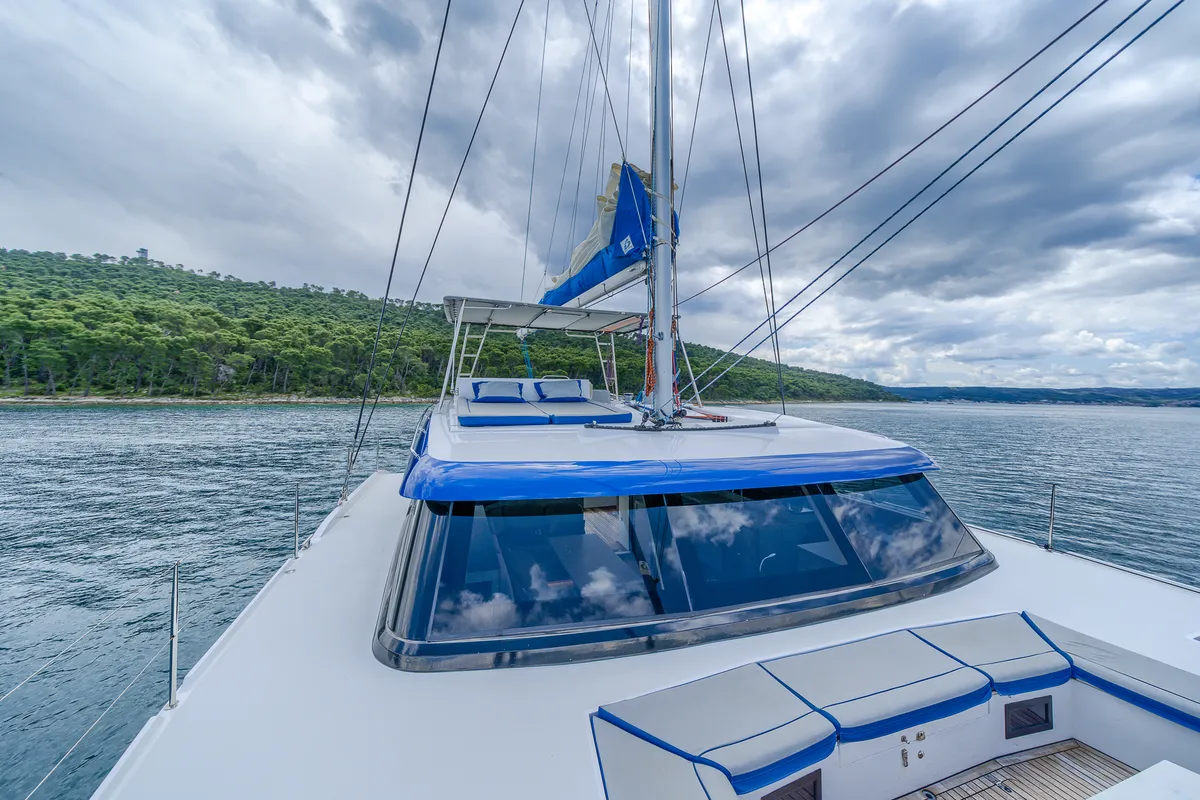 Deck of Blue, a Luna 49 catamaran at Split, Croatia