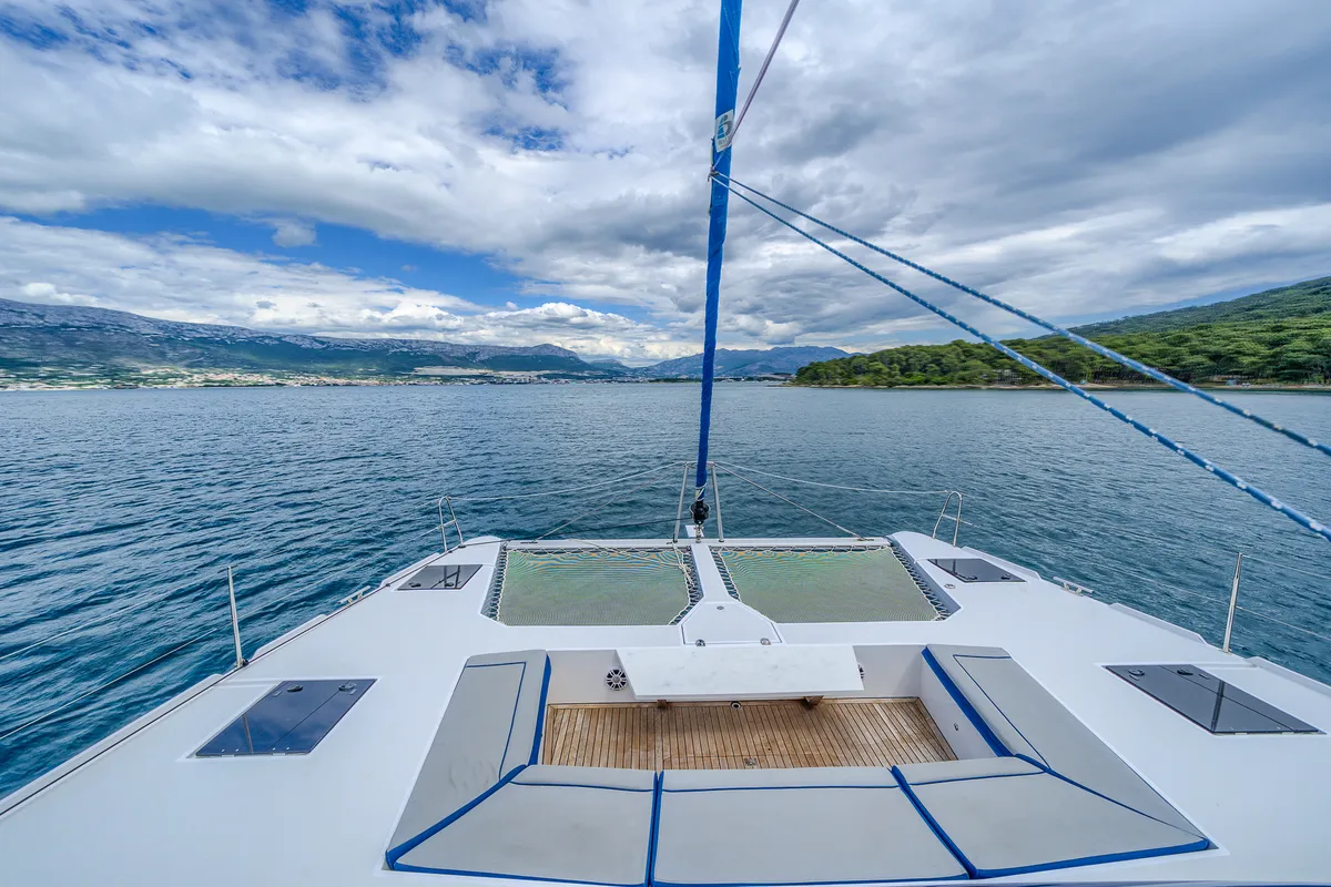 Deck of Blue, a Luna 49 catamaran at Split, Croatia