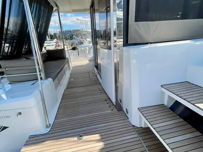 Deck of Mali Blue, a Bali 4.1 catamaran at Ellomenos, Greece