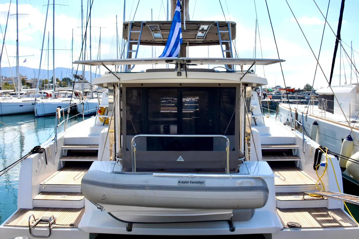 Exterior view of Mali Blue, a Bali 4.1 catamaran at Ellomenos, Greece