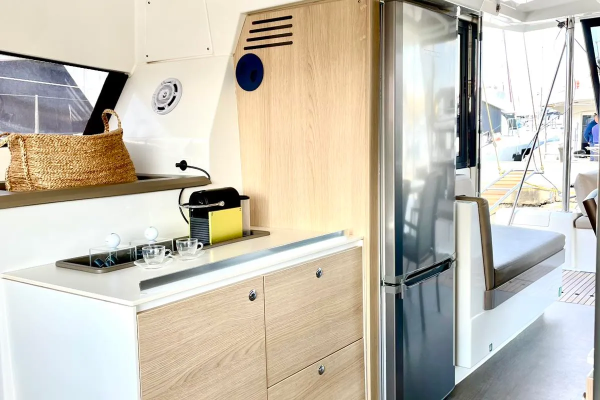 Galley of Mali Blue, a Bali 4.1 catamaran at Ellomenos, Greece