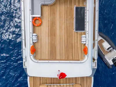 Deck of Lavin, a Gulet Custom built 183 motor yacht at Fethiye, Turkey