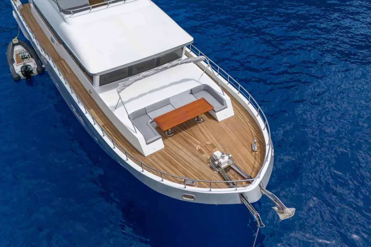 Deck of Lavin, a Gulet Custom built 183 motor yacht at Fethiye, Turkey
