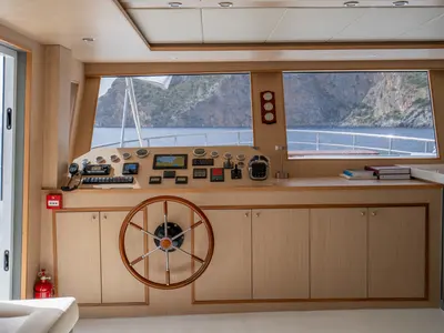 Cockpit of Lavin, a Gulet Custom built 183 motor yacht at Fethiye, Turkey