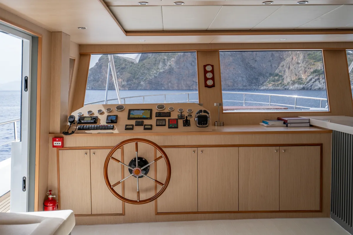 Cockpit of Lavin, a Gulet Custom built 183 motor yacht at Fethiye, Turkey