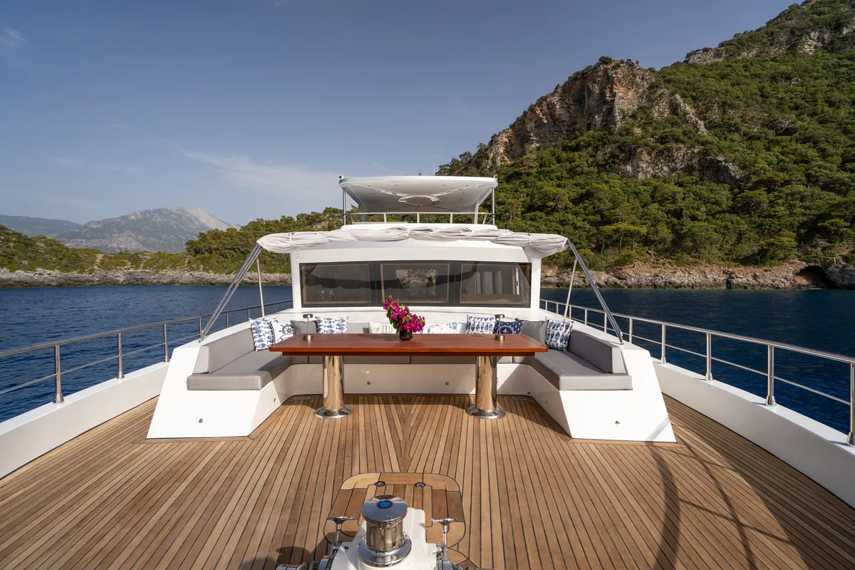 Deck of Lavin, a Gulet Custom built 183 motor yacht at Fethiye, Turkey