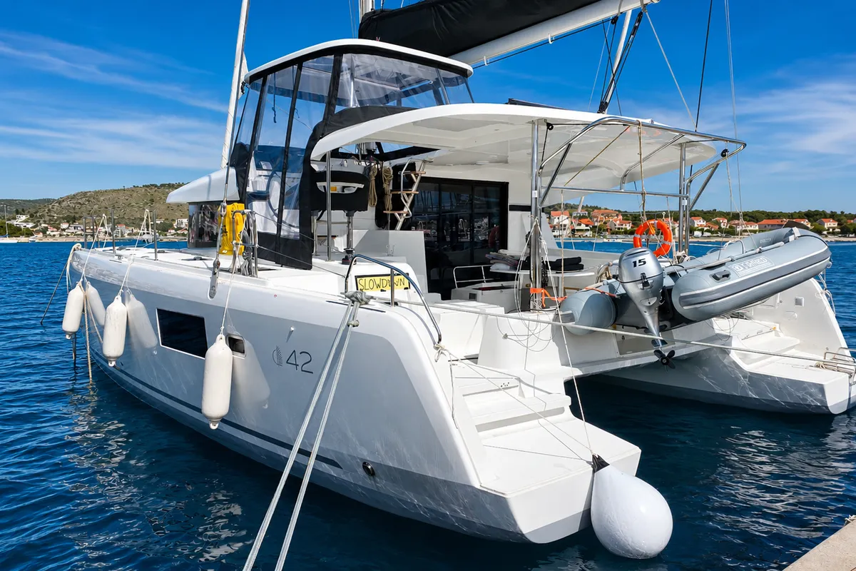Slowdown, a Lagoon 42 Millenium catamaran at Rogoznica, Croatia