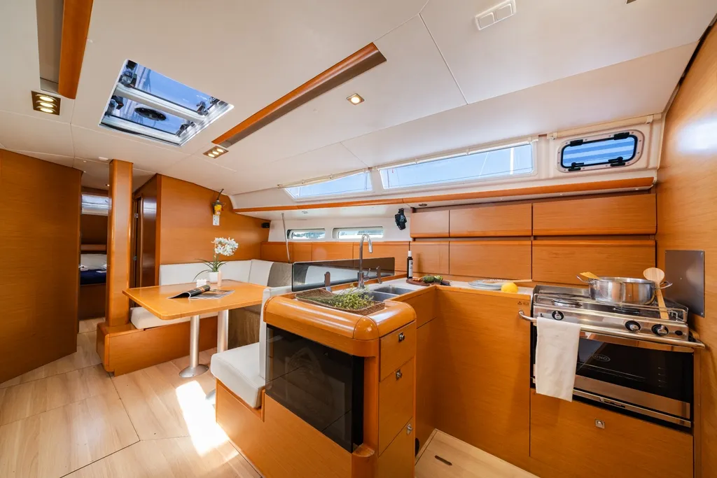 Galley of Fregata, a Jeanneau Sun Odyssey 439 sailboat at Lavreotiki Municipal Unit, Greece