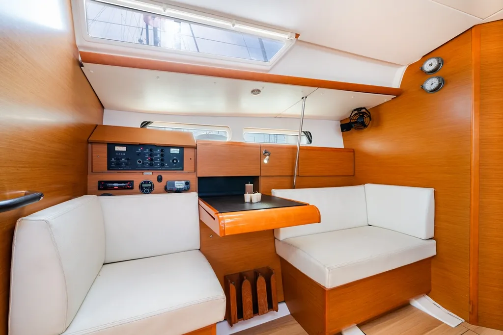Salon of Fregata, a Jeanneau Sun Odyssey 439 sailboat at Lavreotiki Municipal Unit, Greece