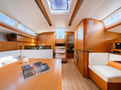 Salon of Fregata, a Jeanneau Sun Odyssey 439 sailboat at Lavreotiki Municipal Unit, Greece