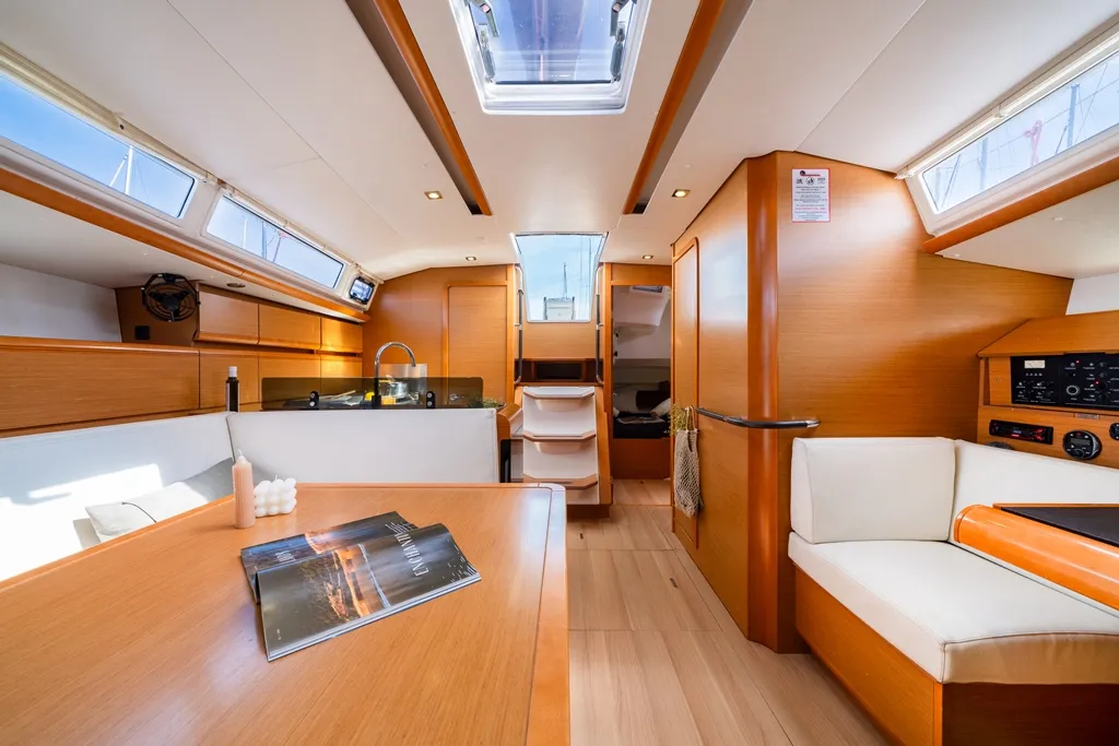 Salon of Fregata, a Jeanneau Sun Odyssey 439 sailboat at Lavreotiki Municipal Unit, Greece