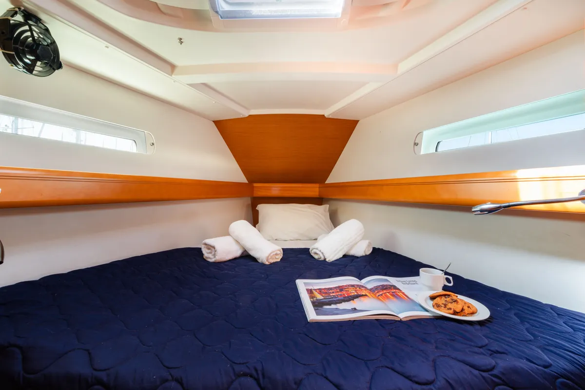 Cabin on Fregata, a Jeanneau Sun Odyssey 439 sailboat at Lavreotiki Municipal Unit, Greece