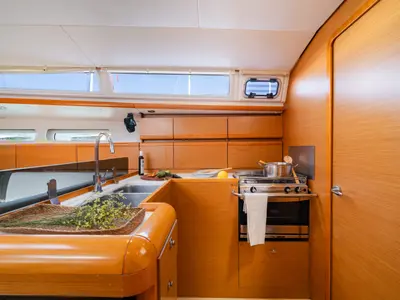 Galley of Fregata, a Jeanneau Sun Odyssey 439 sailboat at Lavreotiki Municipal Unit, Greece