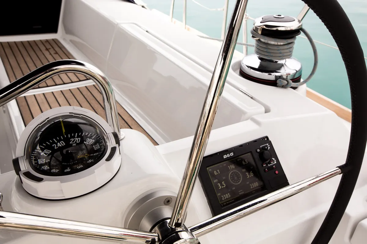 Cockpit of Jazz, a Beneteau Oceanis 48 sailboat at Tivat, Montenegro