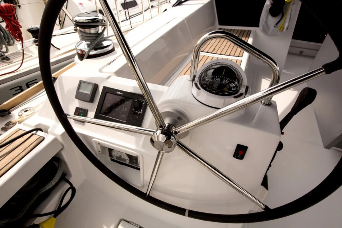Cockpit of Jazz, a Beneteau Oceanis 48 sailboat at Tivat, Montenegro