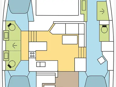 Floor plan of Kanaoa, a Fountaine Pajot Astrea 42 catamaran at Plan-d'Aups-Sainte-Baume, France